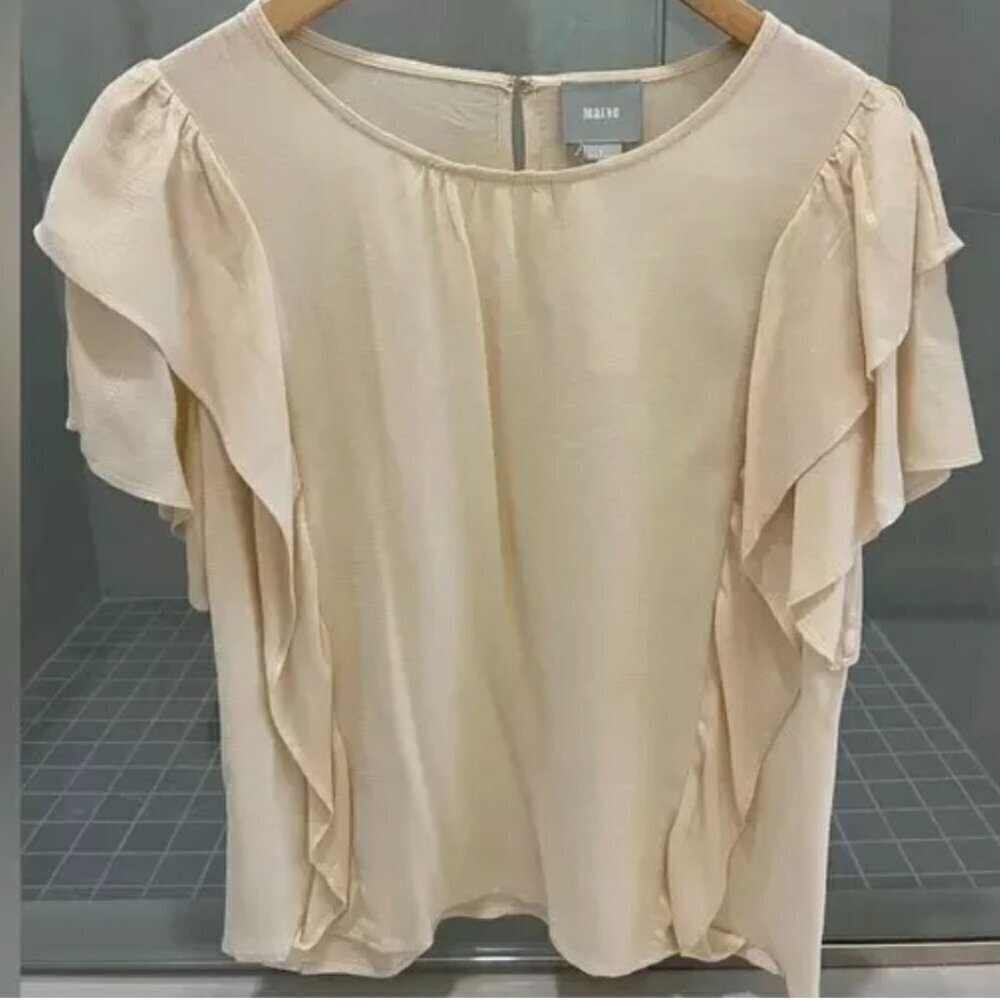Anthropologie Maeve Lightweight Gauze Shirt Flutter Sleeve Ruffled Side Sz S